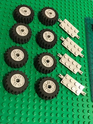 Lego 8 x Light Grey Spoked Wheels with Black Tyres + 4 Axle Bricks 30.4 x 14mm - Image 1 of 4