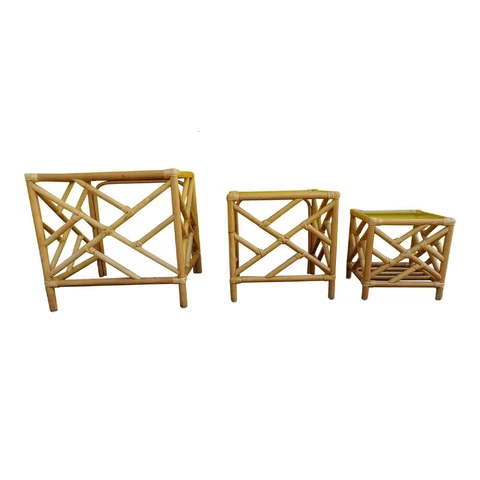 Bamboo Chippendale Rattan Nesting Tables 3 with glass top Cover