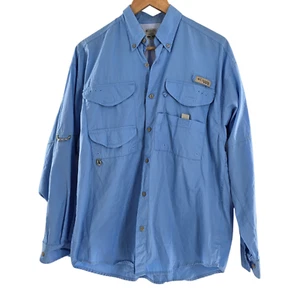 Camisa de Pesca Columbia PFG Bahama II Manga Larga Malla Forrada Solapa Espalda Azul Hombres - Imagen 1 de 8