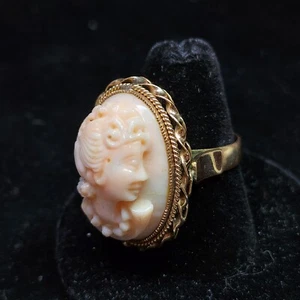 Antique 14k Cameo Coral Ring Victorian HEAVY! Stunning Undercarriage - Picture 1 of 9