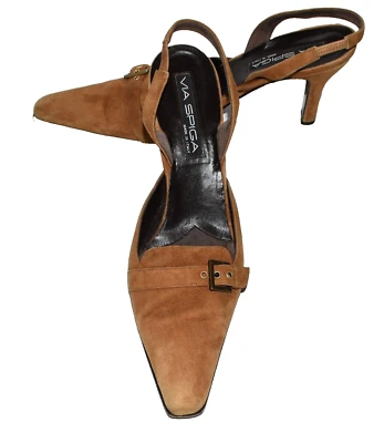 Via Spiga Marrón Gamuza Hebilla Correa Punta Cuadrada Tacones Cordones Talla 11M Foto 1 de 4