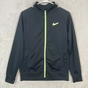 Nike Full Zip Track Jacket Pockets Youth Boys Size XL Black Neon Green Swoosh - Picture 1 of 5