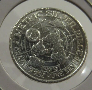 RARE 1979 Metric Silver 5 Gram .999 Fine Silver Round - Vintage Fractional - Picture 1 of 2