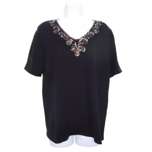 Alfred Dunner Pullover Sweater Womens M Black Cotton Blend Embellished Artsy - Picture 1 of 11