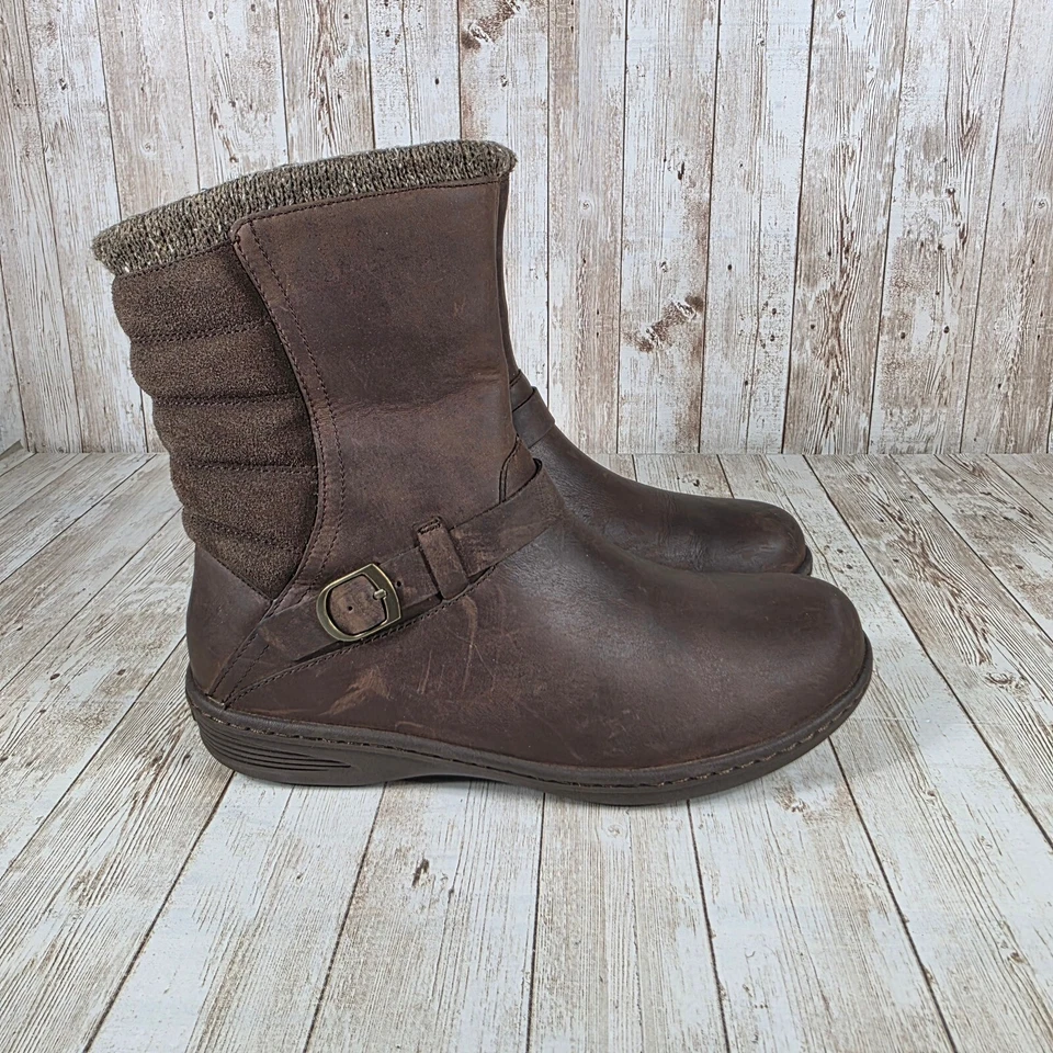 Teva Leather Ankle Boots Knit Cuff Buckle Accent Brown Boots Women's 8.5 - Image 1 of 4