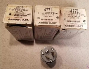 Lot of 3 Arrow Hart 15 amp 277 vac 3 wire locking plug. 2 - 4771 and 1 - 4771n - Picture 1 of 3