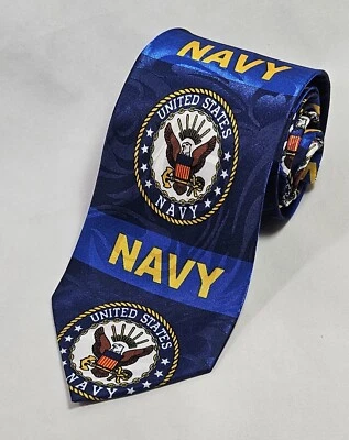 Corbata patriótica azul militar con emblema de la Marina de los Estados Unidos para hombre  Foto 1 de 4