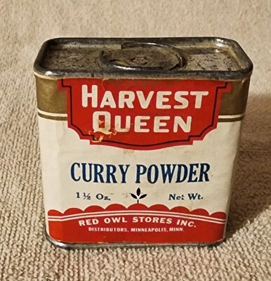 Vintage Harvest Queen Red Owl Stores Spice Tin Can Curry Powder  1.5oz - Image 1 of 4