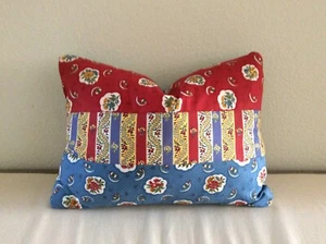 Pierre Deux Pillow Red Rouge Blue Yellow Avignonet French Country Toile Check - Picture 1 of 2