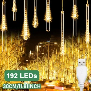 Meteor Shower Lights Outdoor Christmas Falling Rain String Lights Snowfall Decor - Picture 1 of 28