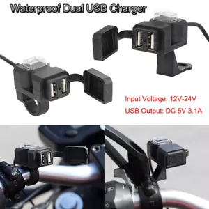 Dual Chargeur Prise USB Moto Guidon Interrupteur Supports Étanche Pour Phone GPS - Picture 1 of 8