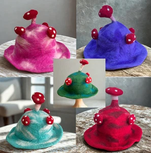 Woollen Hat Festival Felted Mushroom Hippie Bohemian Lightweight Unisex Sun Hats - Picture 1 of 7