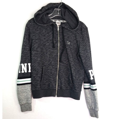 UNDERCOVER ROSA Victoria's Secret Felpa con Cappuccio Donna Piccola Full Zip Logo Cane Tempo Libero Grigio