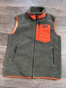 Patagonia Retro-X Green Orange Mens Medium Deep Pile Full Zip Up Vest Excellent - Picture 1 of 17