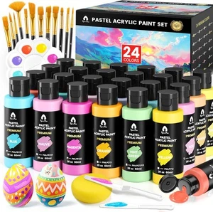 40 STCK. Pastell Acrylfarben Set mit 12 Pinseln 2 flüssige Unzen (24er Pack) - Bild 1 von 7
