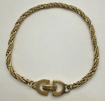 Raro brazalete de eslabones de cadena Christian Dior 1970 dorado con broca de caballo y cierre de puerta Foto 1 de 4