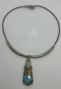 Sea Sediment Jasper Pendant 14" Silver Tone Necklace Magnetic Clasp - Picture 1 of 4