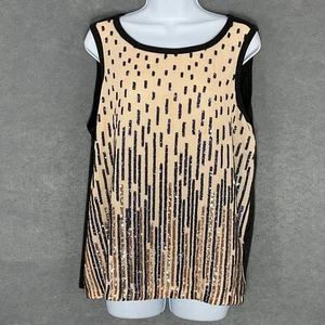 Tiny Pailletten Top ärmellos Party Anthropologie Bluse schwarz beige Gr. L Glam - Bild 1 von 12