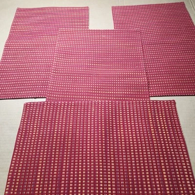4x Fabric Placemats Burgundy with Gold Woven Cloth Decor 19"X13" Solid Back - Image 1 of 4