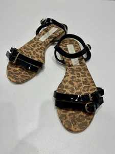 Stella McCartney Damen Leder Knöchelriemen Leopardenmuster flache Sandalen Größe 37 - Bild 1 von 6