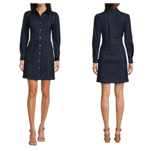 Jude Connally Solange Stretch Denim Collar Long Sleeve Pocket Shirt Dress Large - Picture 1 of 7
