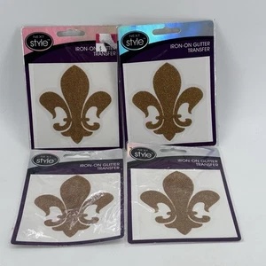 Lot Of 4 Next Style Iron On Glitter Transfer Fleur De Lis Saints Gold Saints NFL - Picture 1 of 2