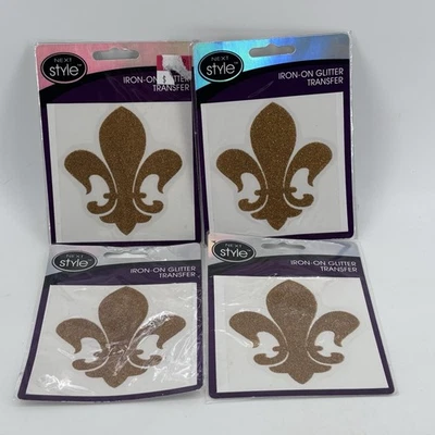 Lot Of 4 Next Style Iron On Glitter Transfer Fleur De Lis Saints Gold Saints NFL - Image 1 of 2