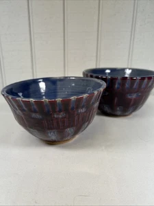 Studio Art Pottery signed glazed ceramic Blue soup Noodle bowls - Picture 1 of 9