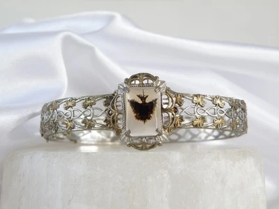 Brazalete vintage de filigrana de ágata musgo de plata esterlina Ostby Barton 7" Foto 1 de 4