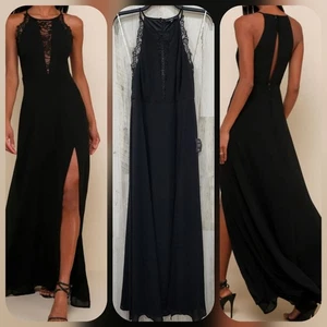 LULUS Romantic Mood Maxikleid schwarz Spitze ärmellos * atemberaubend * Größe L ** NEU ** - Bild 1 von 16
