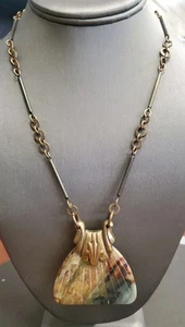 Jan Michaels San Francisco Stone Pendant Bronze Long Necklace 22" - Picture 1 of 6