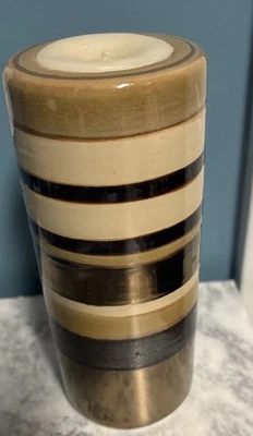 Керамический разноцветный круглый художественный подсвечник со свечой 7 дюймов - Изображение 1 из 2