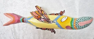 Wood Stained Glass Fish Wall Art 23" L Folk Art Hand Carved Painted Beach Decor - Picture 1 of 15