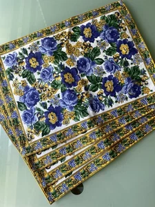 Vintage April Cornell Placemats Blue And Yellow Floral - Set Of 4 - Picture 1 of 4