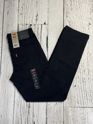 LEVI’S 511 Pantalones de mezclilla ajustados regulares elásticos negros para niños 14 27x27 NUEVO Foto 1 de 4