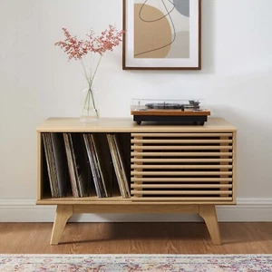 Modway Render Mid-Century Modern 37" Vinyl Record Display Stand in Oak - Picture 1 of 8