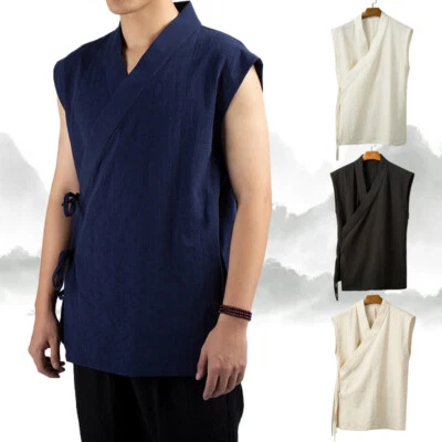 Summer Cotton Linen Vest Sleeveless Top Shirt Chinese Style Hanfu Shirt M-4XL - Image 1 of 4
