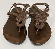 Falls Creek Women's Brown Braided Flat Thong Sandals Size 10