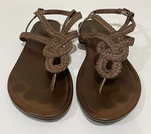 Women's Thong Sandal Falls Creek Brown Braided Flat Size 10 - Picture 1 of 10
