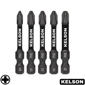5 brocas de destornillador de impacto mixtas PH1 PH2 PH3 50 mm magnéticas 1/4" KELSON - Imagen 1 de 4