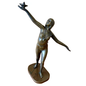 Art Deco Bronze Sculpture Nude Egyptian Revival Woman 13" - Picture 1 of 10
