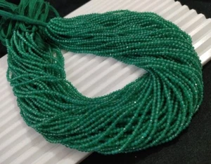 Natural Green Onyx Micro Faceted Round 2-3MM Gemstone Jewelry Making Beads 12" - Picture 1 of 12