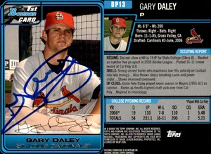 Gary Daley Signed 2006 Bowman Draft Picks & Prospects #DP13 Card Auto