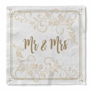 Serviette "Mr & Mrs (Ornament)" aus Tissue 33 x 33 cm, 20 Stück - Hochzeit - Bild 1 von 6