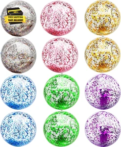 12 Pack Inflatable Beach Balls Bulk 16" Glitters Pool Toys Balls for Pool, Beach - Picture 1 of 9