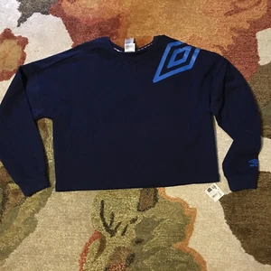 Neu mit Etikett Umbro kurz geschnittenes Damen-Sweatshirt dunkelblau mit Aqua-Logo XXL - Bild 1 von 6
