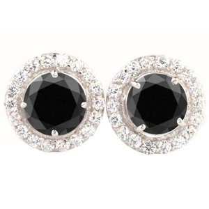 925 Sterling Silver 4.60Ct Round Cut 100% Natural Black Diamond Solitaire Studs - Picture 1 of 15