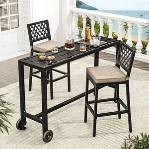 TAUS 3 Piece Outdoor Bar Table Furniture Set 55" Bar Table &Cushioned Bar Chairs