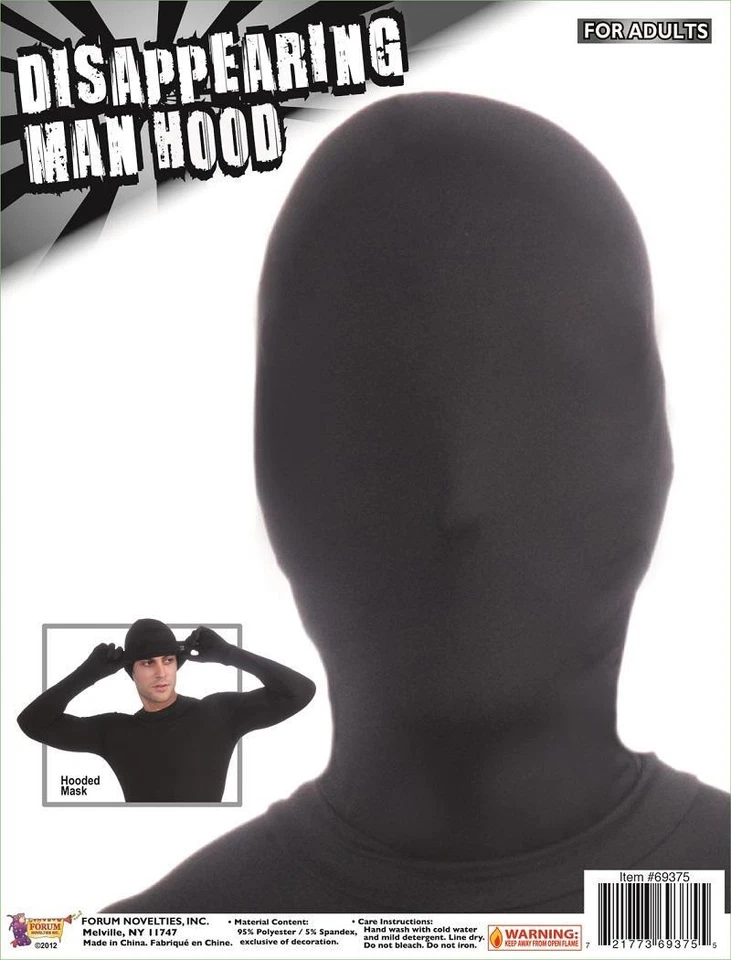 Disappearing Man Hood Invisible Fancy Dress Halloween Costume Accessory 7 COLORS - Image 1 of 1