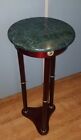 Vtg Tall Round Cherry Style Wood Plant Stand w/Green Marble Top!